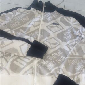 Puma Beige & White Patterned Zip Track Jacket with Black Accents